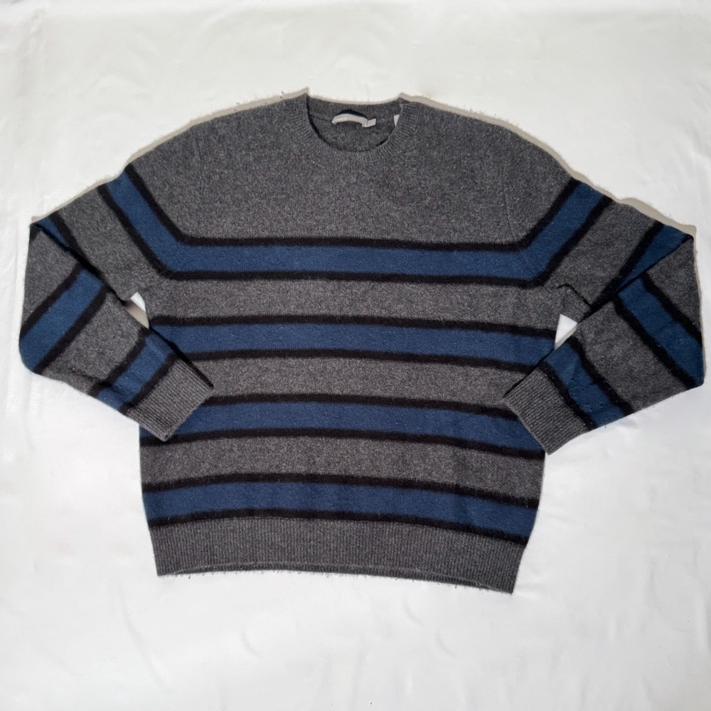 Vince Gray and Blue Striped Cashmere Sweater - Size Large